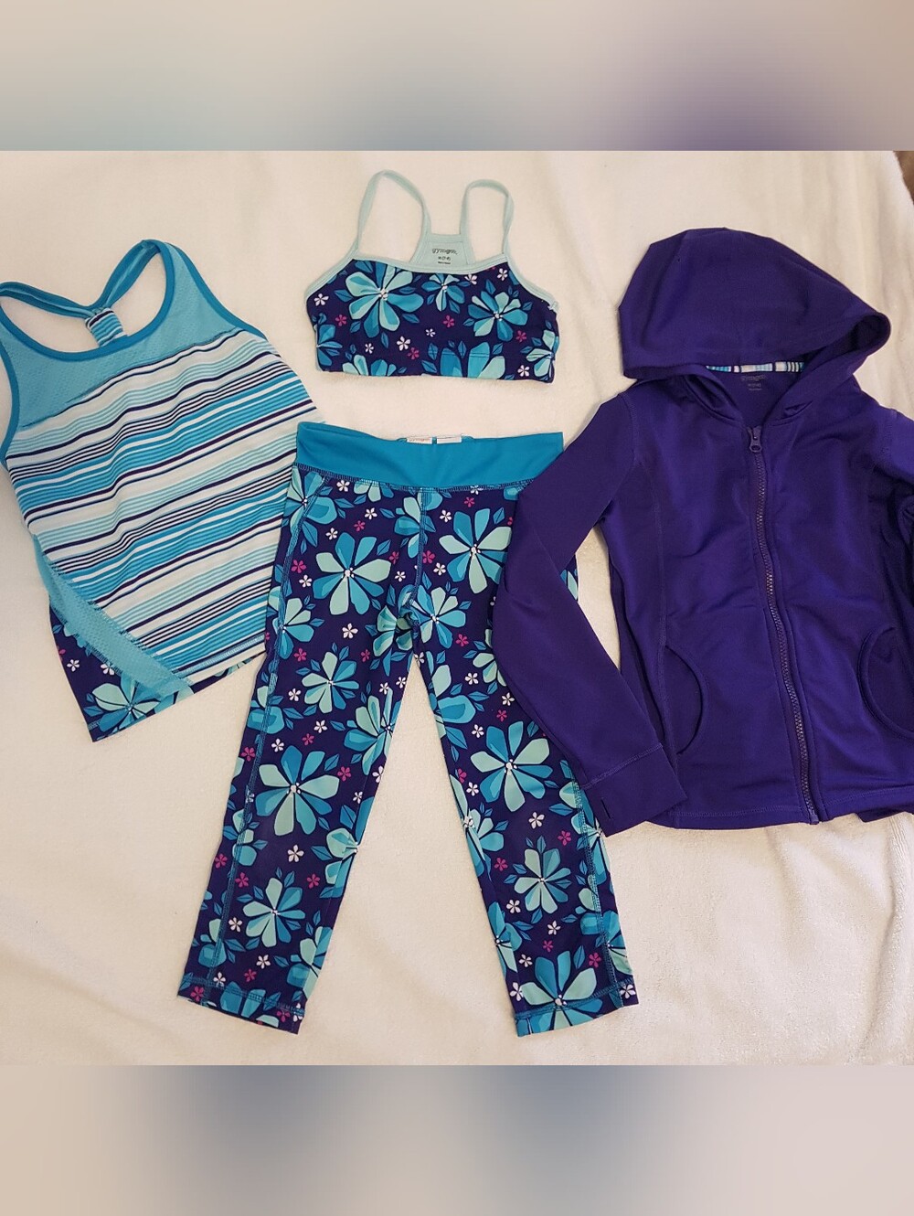 Gymgo Girls Floral Striped Athletic Set - Blue & Purple